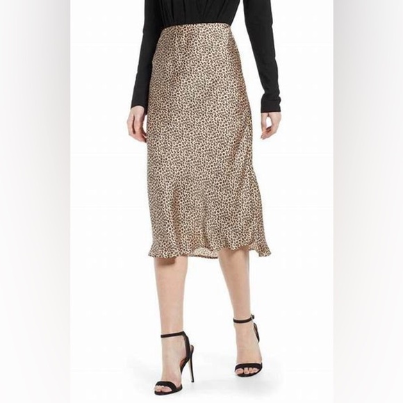 Leith Leopard Midi Satin Skirt Sz Large - Picture 1 of 11